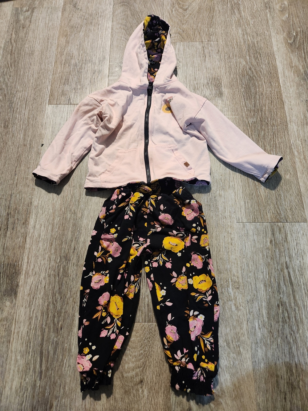 Nano Pink Hoodie with Black Floral Joggers Set
